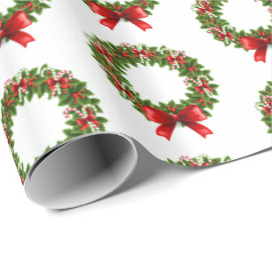 Christmas Wrapping Paper-Candy Cane Wreath Paper