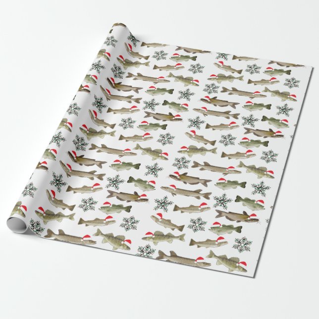 Christmas wrapping paper, fish, fisherman wrapping paper (Unrolled)