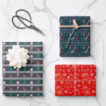 Christmas Wrapping Paper Flat Sheet Set of 3