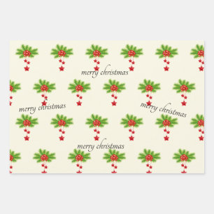 Christmas Wrapping Paper Flat Sheet Set of 3