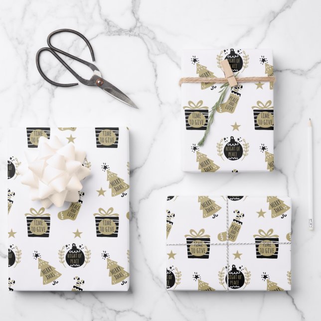 Christmas Wrapping Paper Flat Sheet Set of 3 (Front)