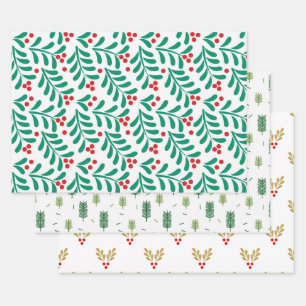 Christmas Wrapping Paper Flat Sheet Set of 3