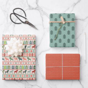 Christmas Wrapping Paper Flat Sheet Set of 3