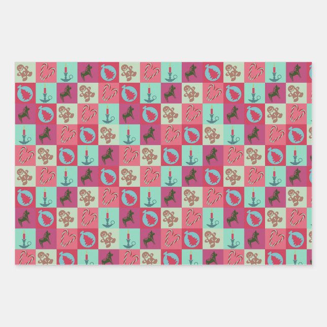 Christmas Wrapping Paper Flat Sheet Set of 3 (Front)