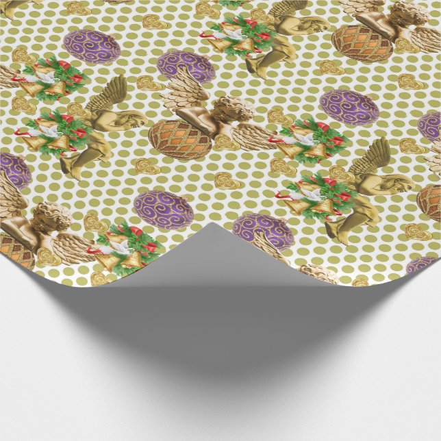 Christmas Wrapping Paper Gold Angel Purple Balls (Corner)