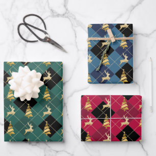 Christmas Wrapping Paper "Gold Reindeer and Tree"