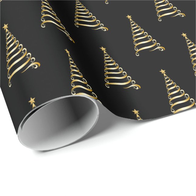 Christmas Wrapping Paper-Gold Tree Wrapping Paper (Roll Corner)