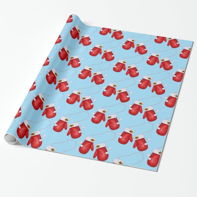 Christmas Wrapping Paper-Holiday Mittens Paper (Unrolled)
