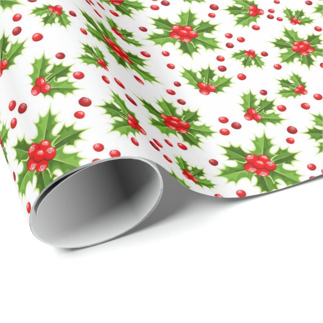 Christmas Wrapping Paper-Holly Wrapping Paper (Roll Corner)