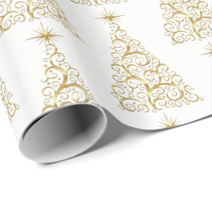 Christmas Wrapping Paper-Majesty Gold Trees Paper