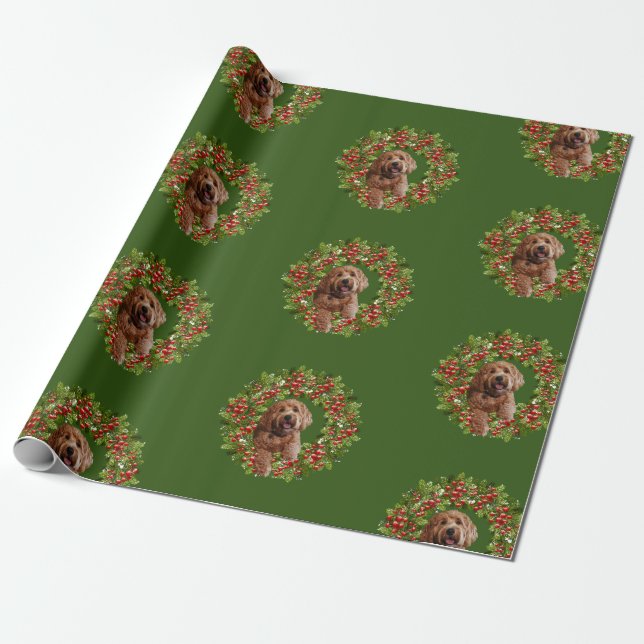 Christmas wrapping paper of golden doodle (Unrolled)