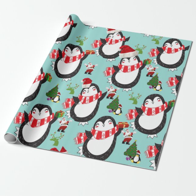 Christmas Wrapping Paper Penguin (Unrolled)