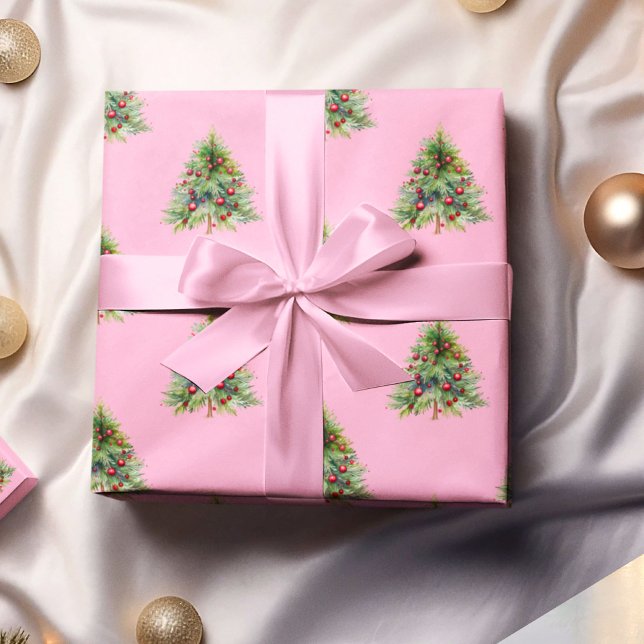 Christmas Wrapping Paper, Pine Tree Pink Christmas Wrapping Paper (Creator Uploaded)