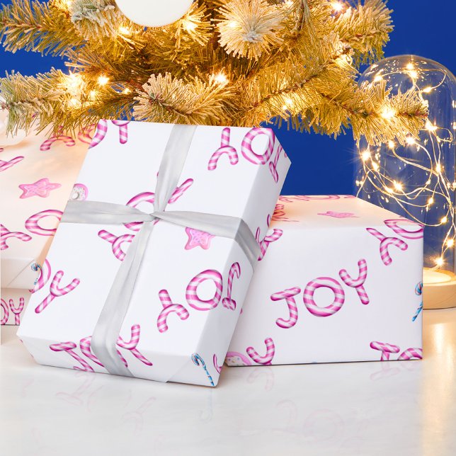 Christmas Wrapping Paper Pink Candy Cane Joy (Creator Uploaded)
