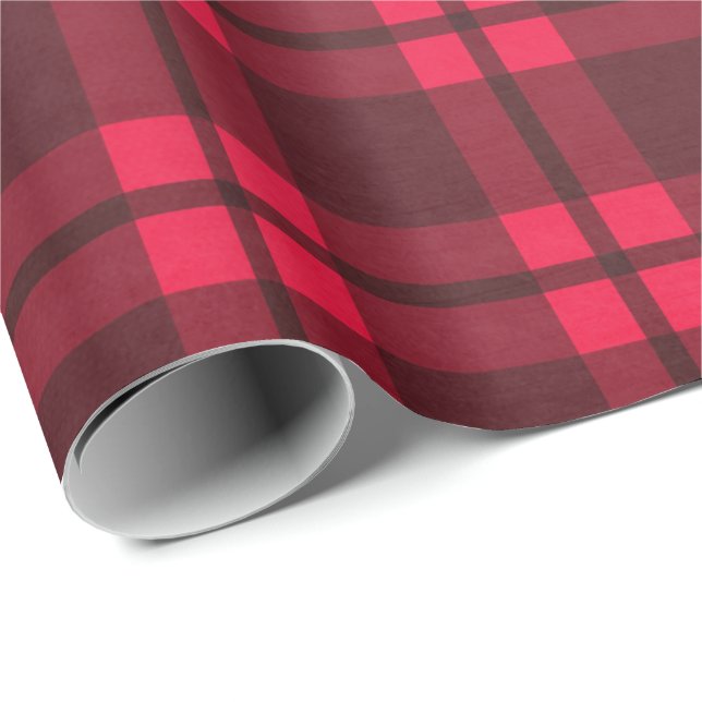 Christmas Wrapping Paper - Pink/Red Checked (Roll Corner)
