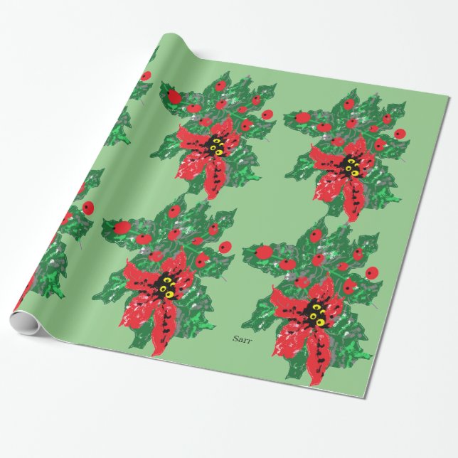 Christmas wrapping Paper :  POINSETTIAS (Unrolled)