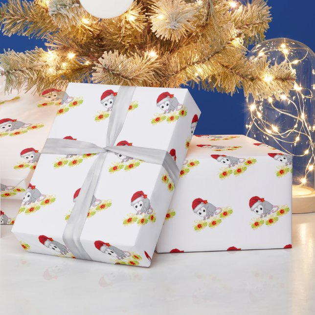 Christmas Wrapping Paper Possum Floral  (Holidays)