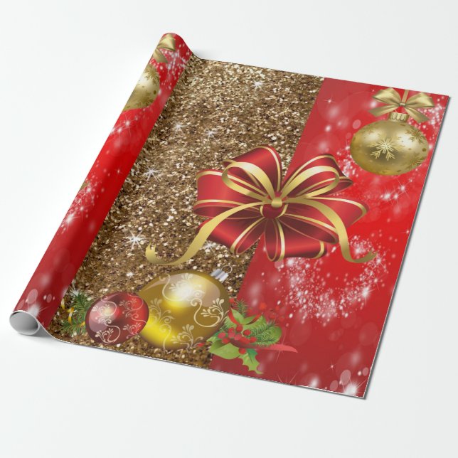 Christmas Wrapping Paper Red Bow (Unrolled)