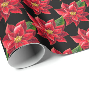 Christmas Wrapping Paper-Red Poinsettias Paper