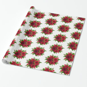 Christmas Wrapping Paper-Red Rose & Holly Paper