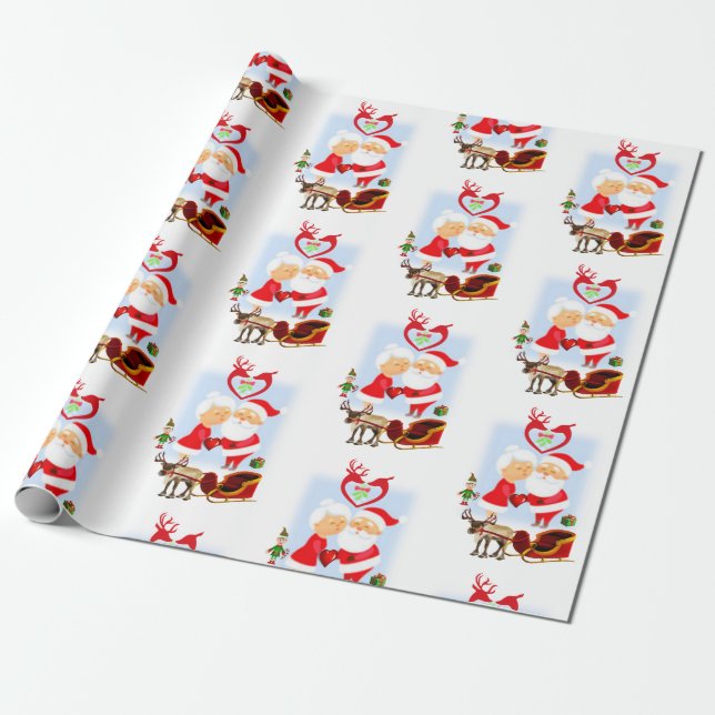 Christmas Wrapping Paper Santa Claus, Mrs. Claus (Unrolled)