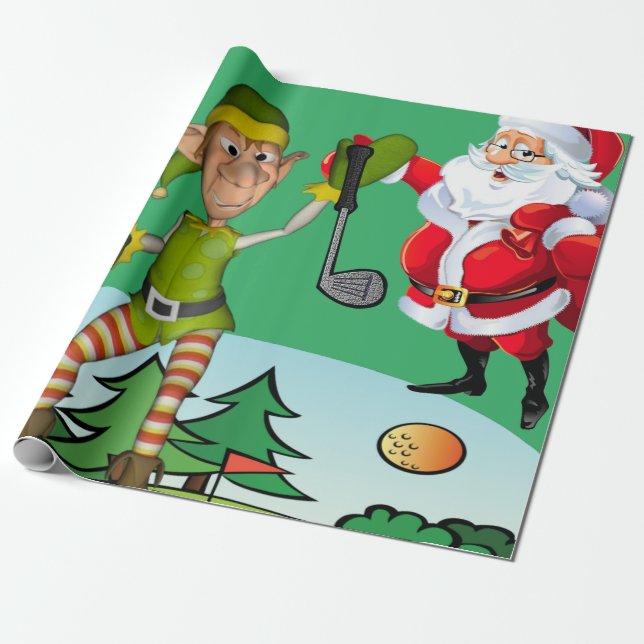 Christmas Wrapping Paper Santa, Golf (Unrolled)