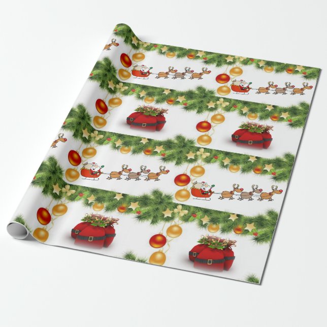 Christmas Wrapping Paper Santa Sleigh (Unrolled)