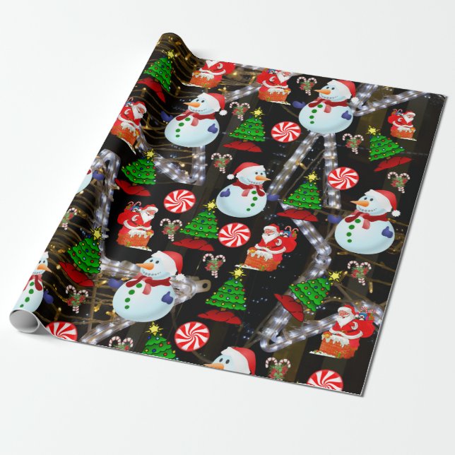 Christmas Wrapping Paper Santa Snowman (Unrolled)