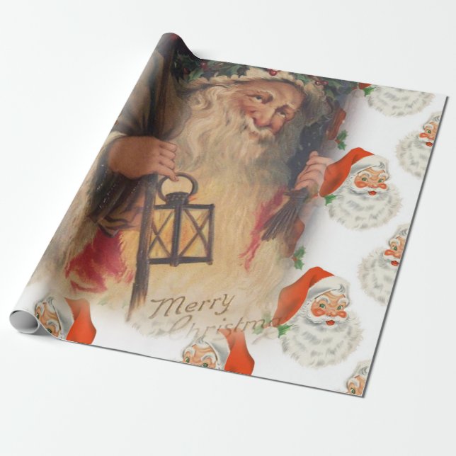 Christmas Wrapping Paper Santa Vintage (Unrolled)