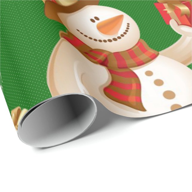 Christmas Wrapping Paper Snowman Green (Roll Corner)
