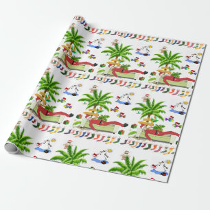 Christmas Wrapping Paper Summer Beach Bum Santa
