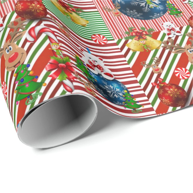 Christmas Wrapping Paper Teddy Bear Stripe (Roll Corner)