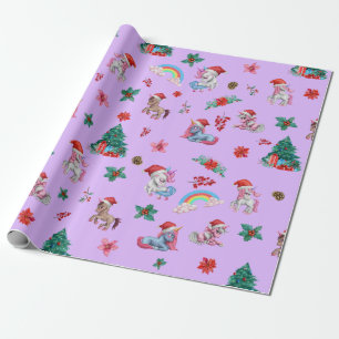 Christmas Wrapping Paper Unicorn Santa Holiday