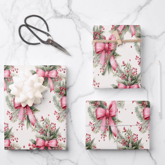 Christmas wrapping paper with pink bows (Front)