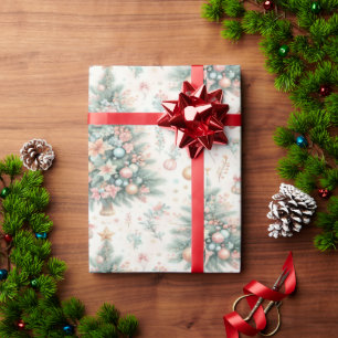 Christmas wrapping paper with trees & baubles