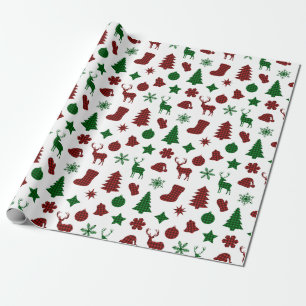 Christmas Wrapping Paper Xmas Trees Stocking Plaid