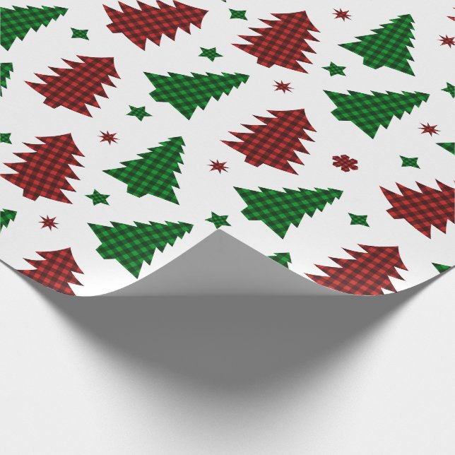 Christmas Wrapping Paper Xmas Trees Stocking Plaid (Corner)