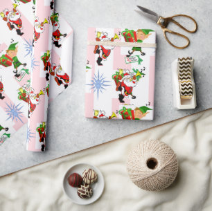 Christmas Wrapping Pink & White Stripe Santa Paper