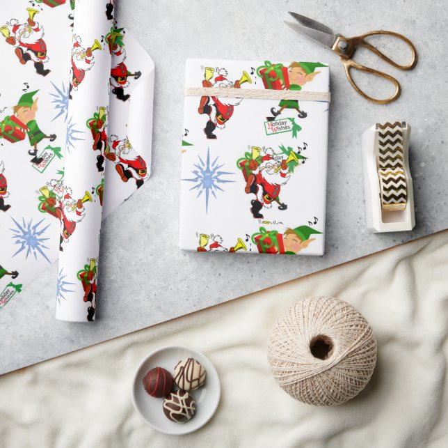 Christmas Wrapping  Santa Elf Snowman Wrapping Paper (Crafts)