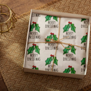 Christmas Wrapping Watercolor Holly Tissue Paper