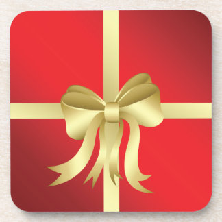 Christmas Wrapping with Gold Bow Coaster