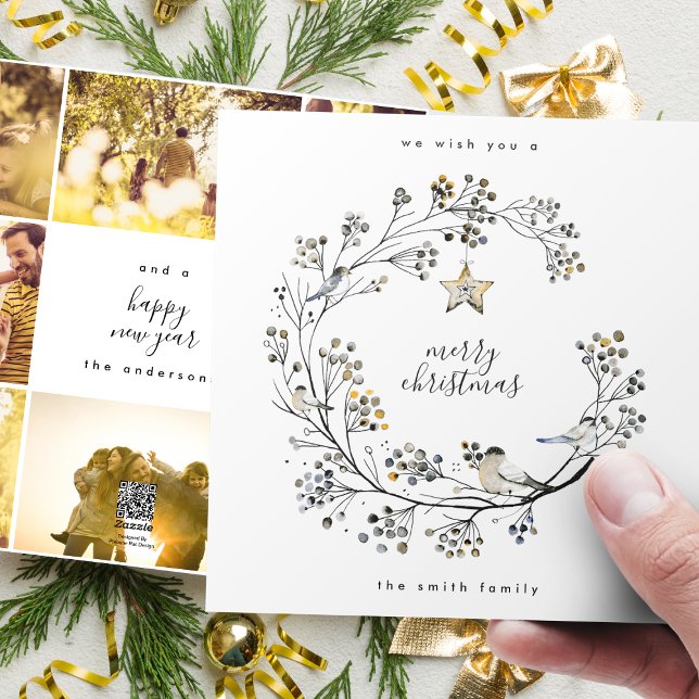 Christmas Wreath 8 Photo Collage Year in Review Holiday Card (Creator Uploaded)