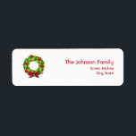 Christmas Wreath Address Label<br><div class="desc">A Christmas address label featuring an illustration of a wreath made of holly leaves decorated with red ornaments and bow.</div>
