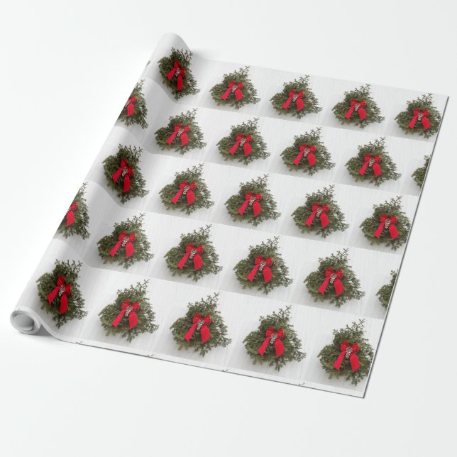 Christmas Wreath and Bow on Barn Wrapping Paper (Unrolled)