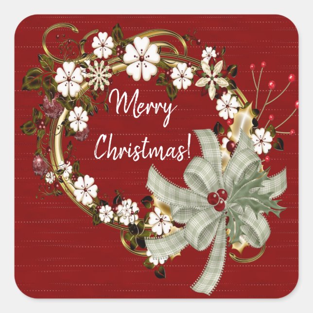 Christmas Wreath and Bows Square Sticker (Front)