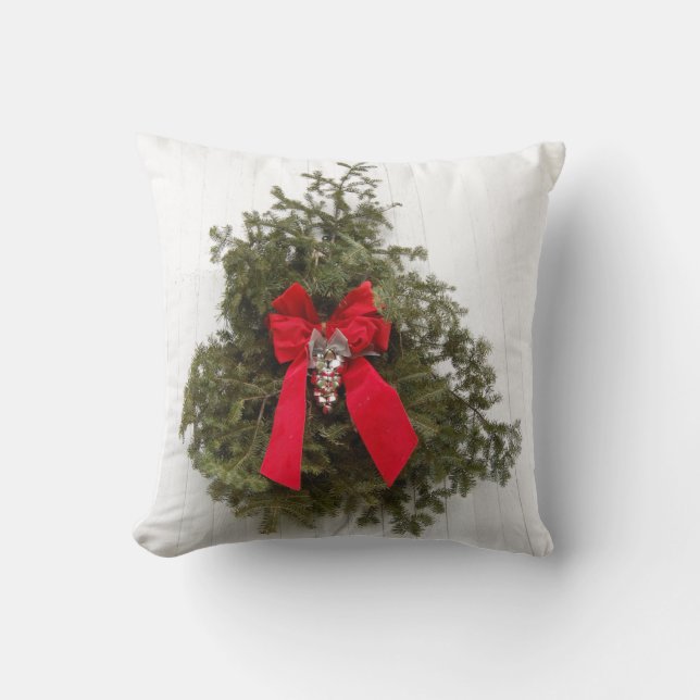 Christmas Wreath and Red Bow Cushion (Front)