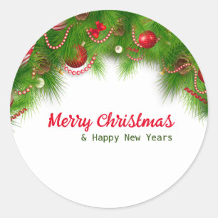 Christmas Wreath and Red Bulbs, and Presents Classic Round Sticker