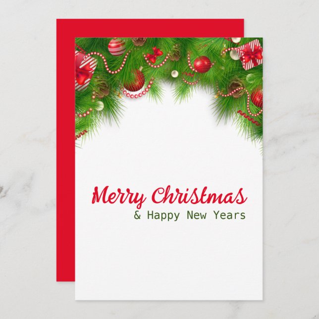 Christmas Wreath and Red Bulbs, and Presents  Holiday Card (Front/Back)