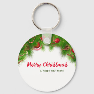 Christmas Wreath and Red Bulbs, and Presents    Key Ring