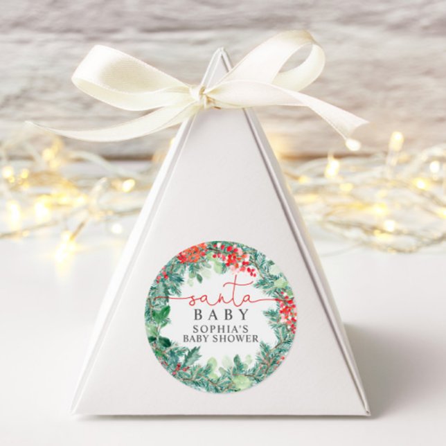 Christmas Wreath Baby Shower  Classic Round Sticker (Creator Uploaded)